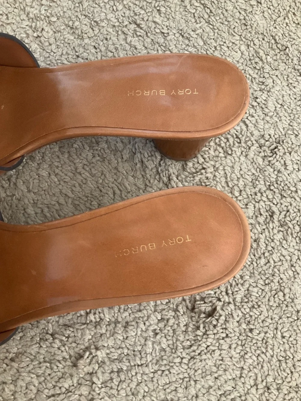 Tory Burch Tan Leather Slide Sandals with Logo Heel